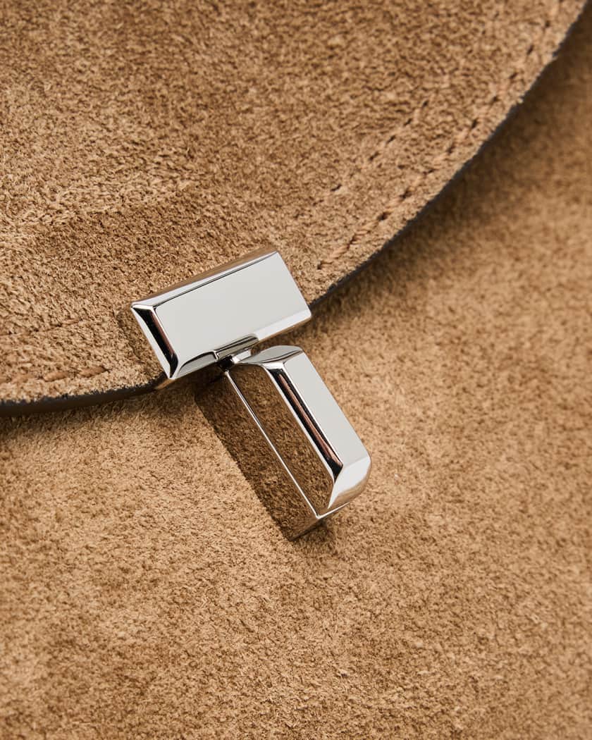 T Lock Suede Top-Handle Bag