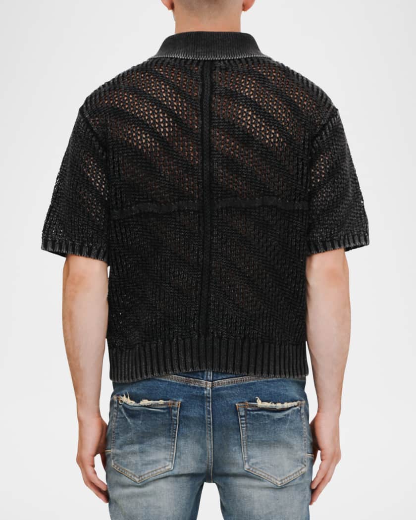 Men's Acid Wash Polo Sweater