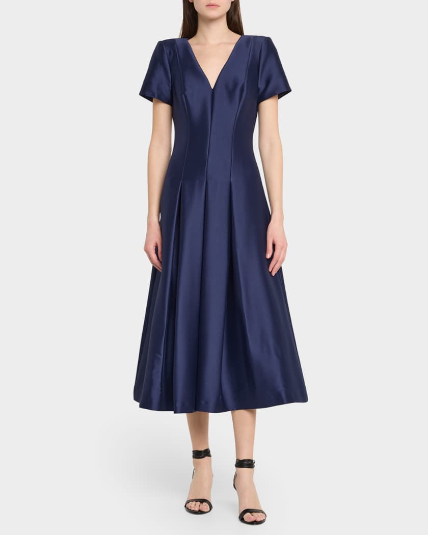 Pleated A-Line Midi Dress