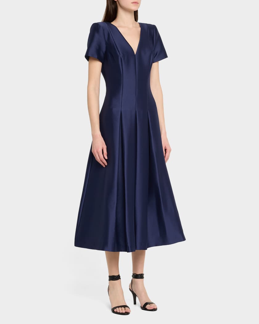 Pleated A-Line Midi Dress