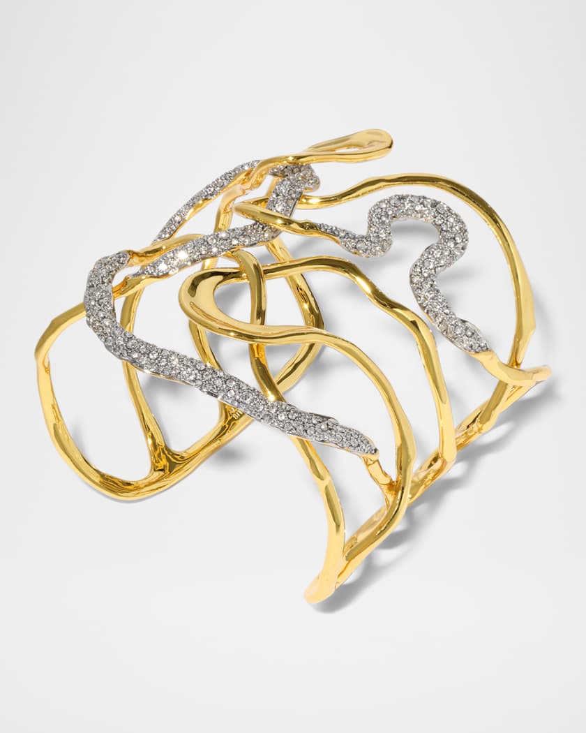 Solanales Gold Crystal Intertwined Cuff Bracelet