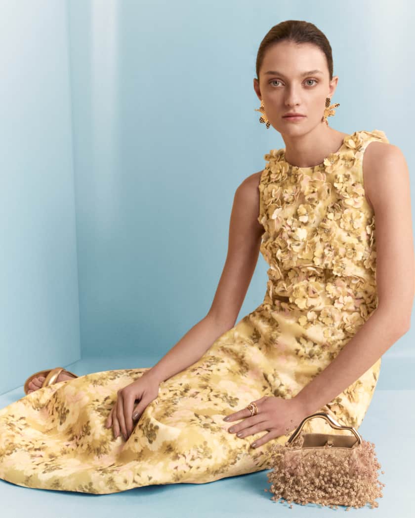 Floral-Print Scuba Trumpet Gown