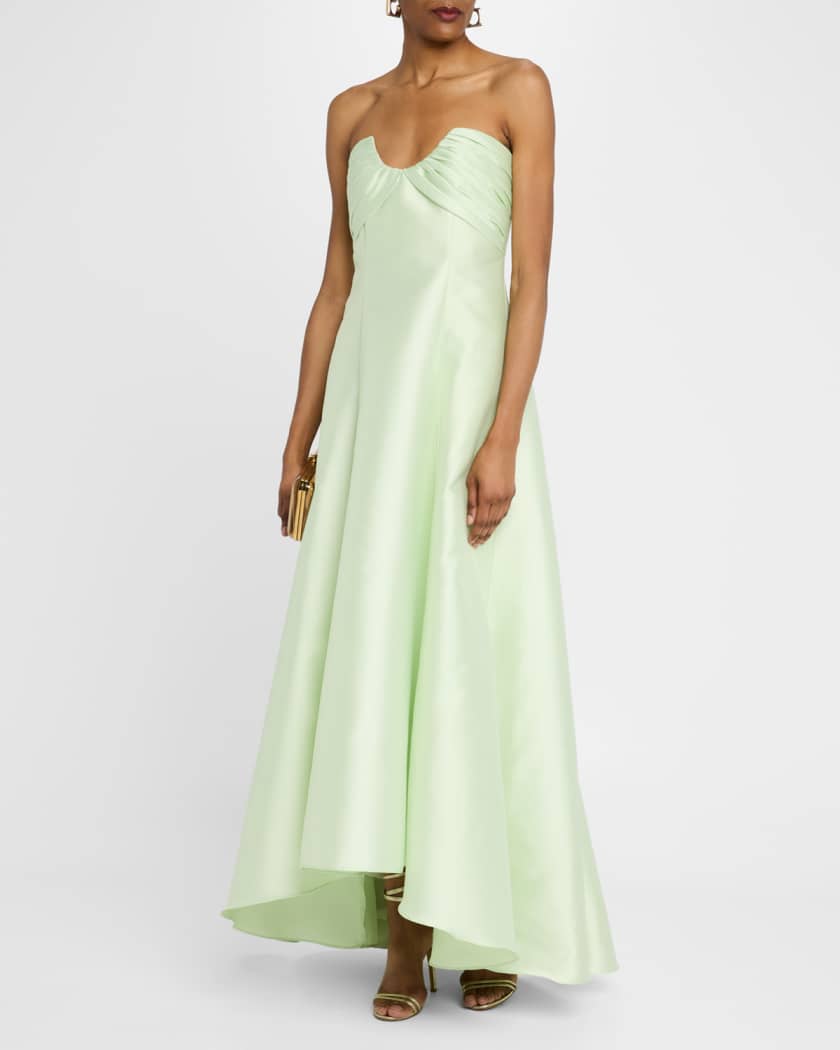 Strapless High-Low Pique Gown