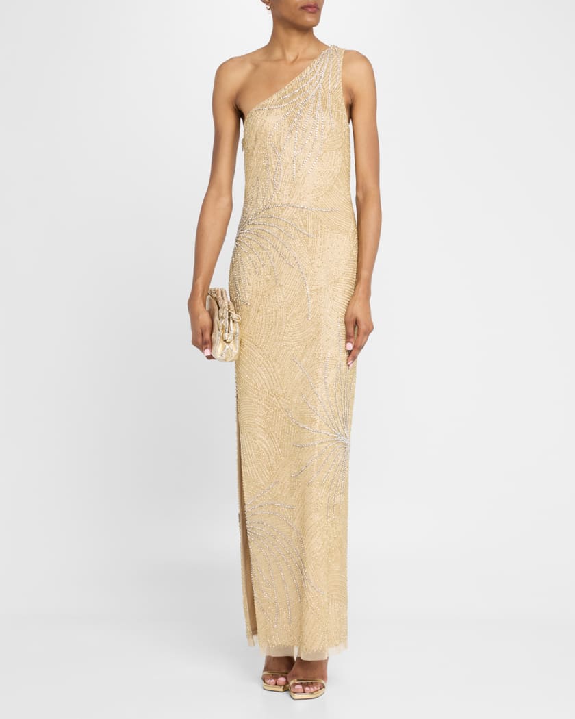 Beaded One-Shoulder Column Gown