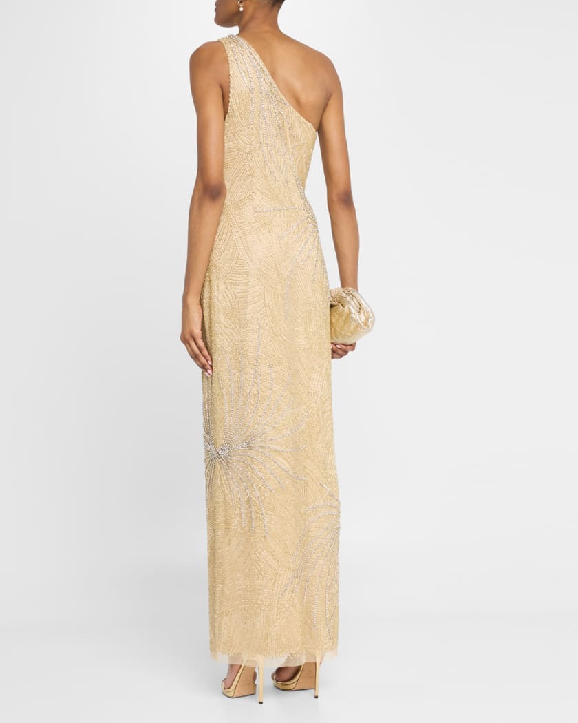 Beaded One-Shoulder Column Gown