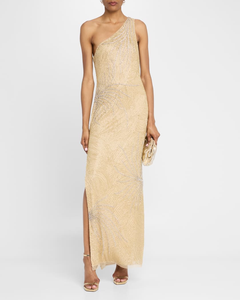 Beaded One-Shoulder Column Gown