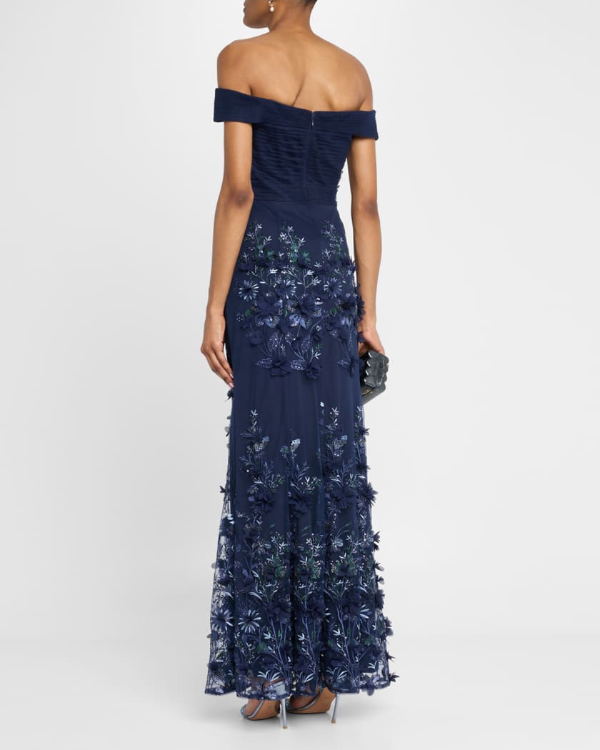 Embellished Floral-Embroidered Gown