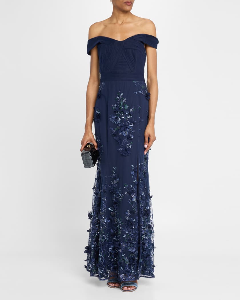 Embellished Floral-Embroidered Gown