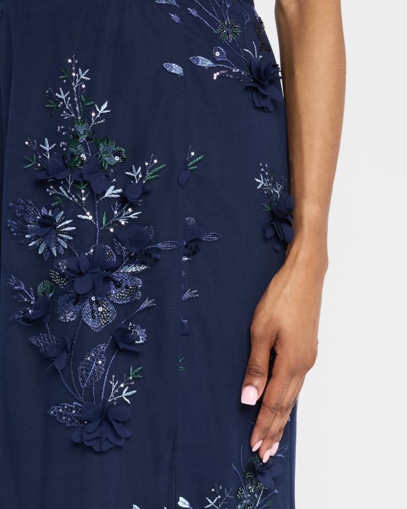 Embellished Floral-Embroidered Gown