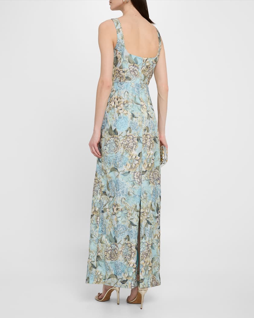 Aidan Mattox Pleated Metallic Floral Jacquard Gown | Neiman Marcus