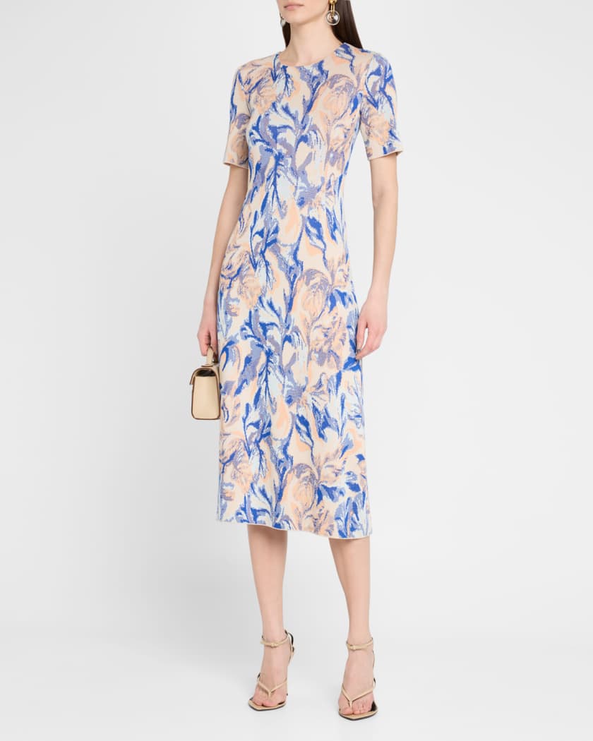 Misook Modern-Fit Floral Jacquard Knit Midi Dress | Neiman Marcus