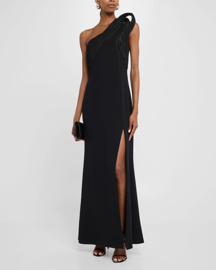 One-Shoulder Knit Crepe Gown
