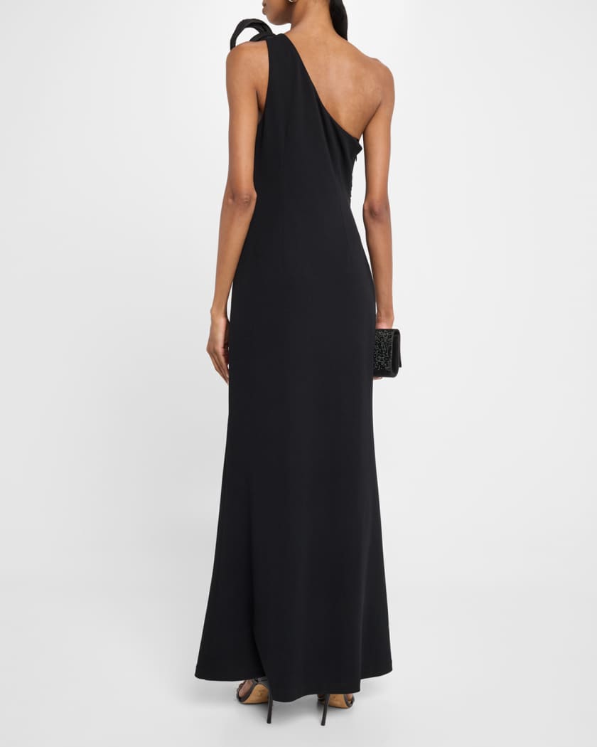 One-Shoulder Knit Crepe Gown
