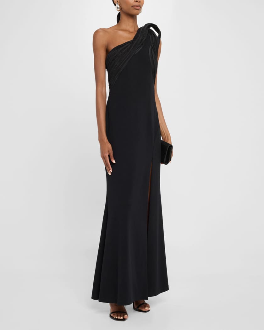 One-Shoulder Knit Crepe Gown