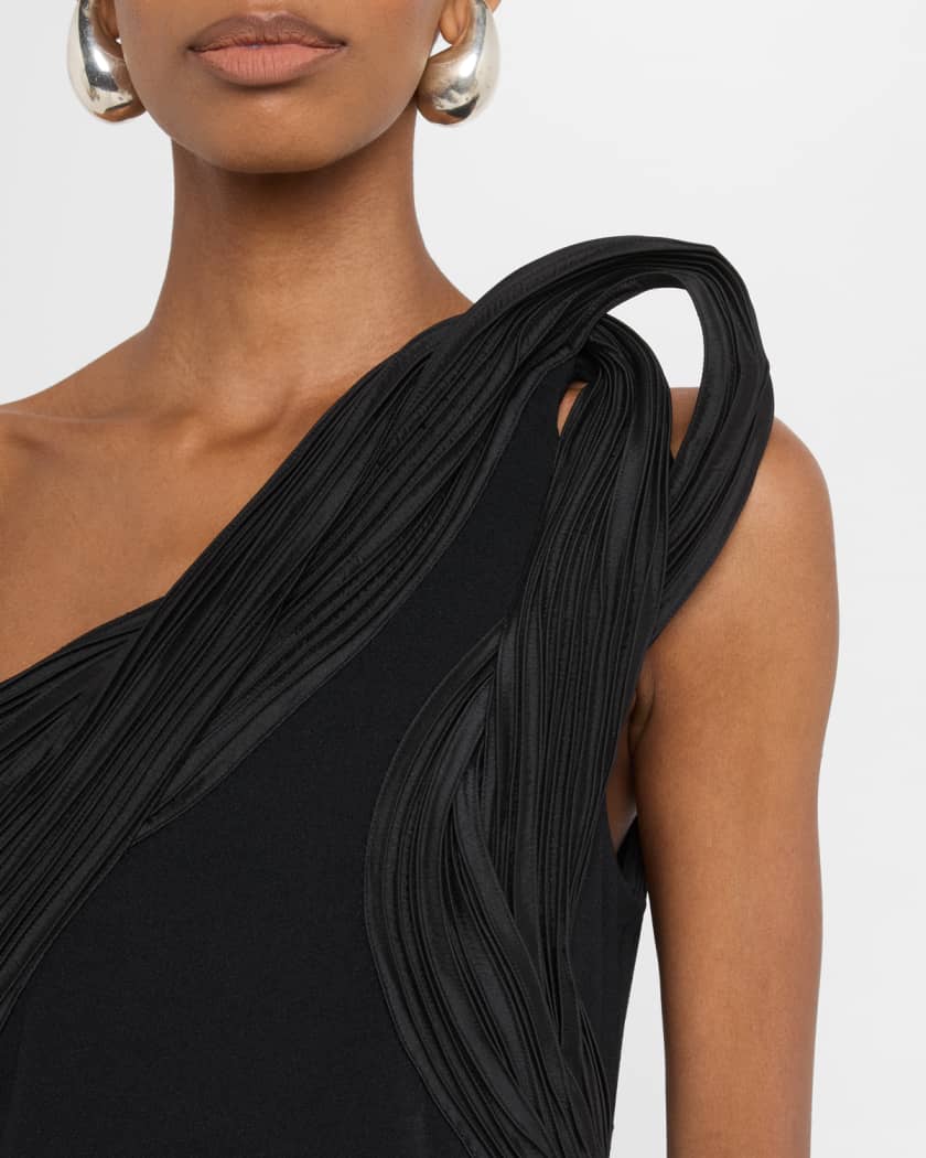 One-Shoulder Knit Crepe Gown
