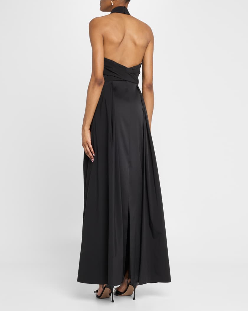 Cutout Pleated Mikado Halter Gown