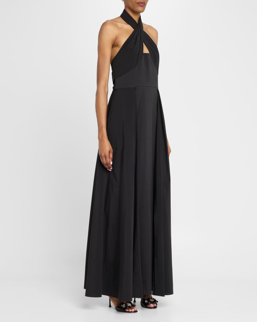 Cutout Pleated Mikado Halter Gown