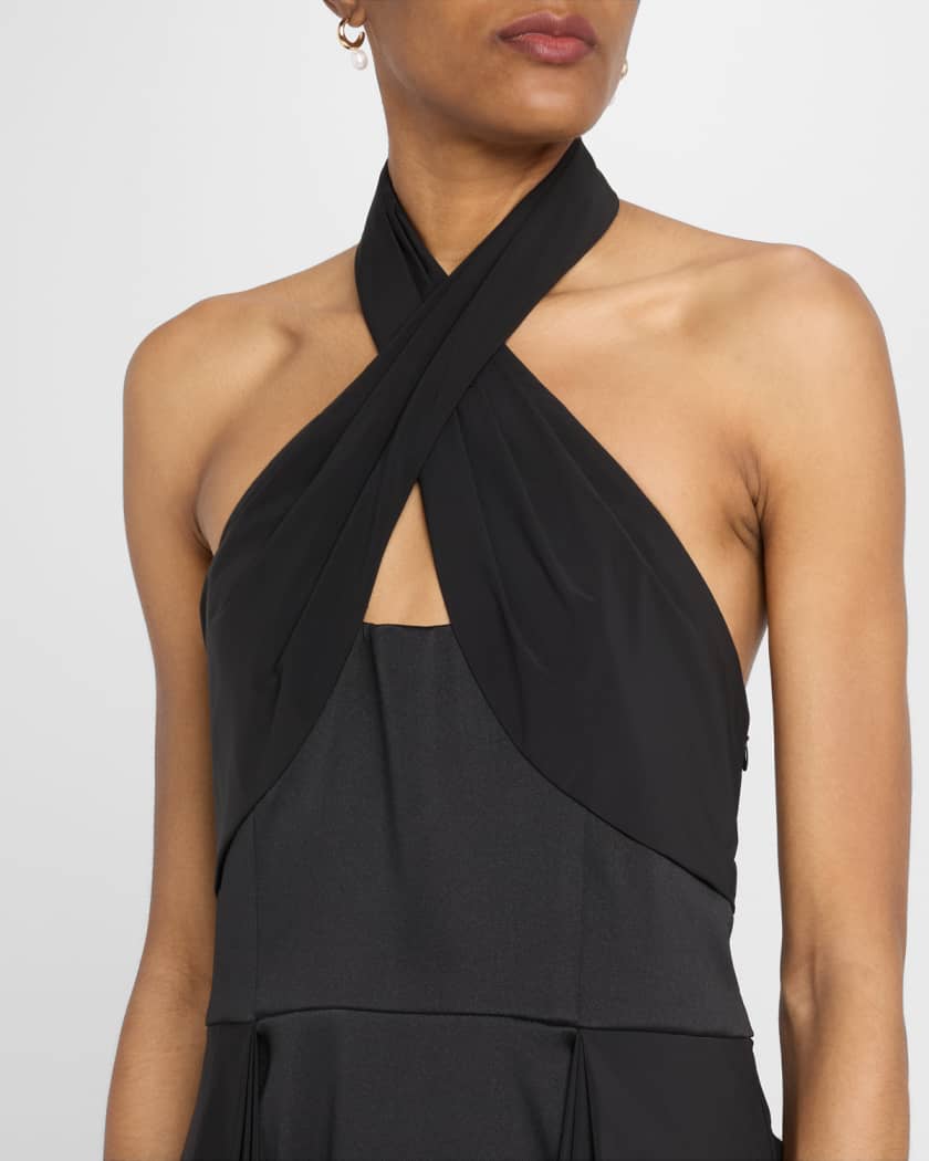 Cutout Pleated Mikado Halter Gown