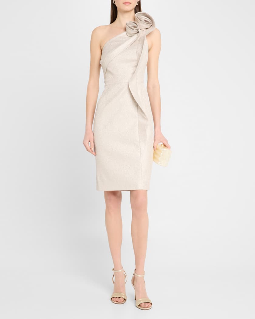 One-Shoulder Metallic Jacquard Dress