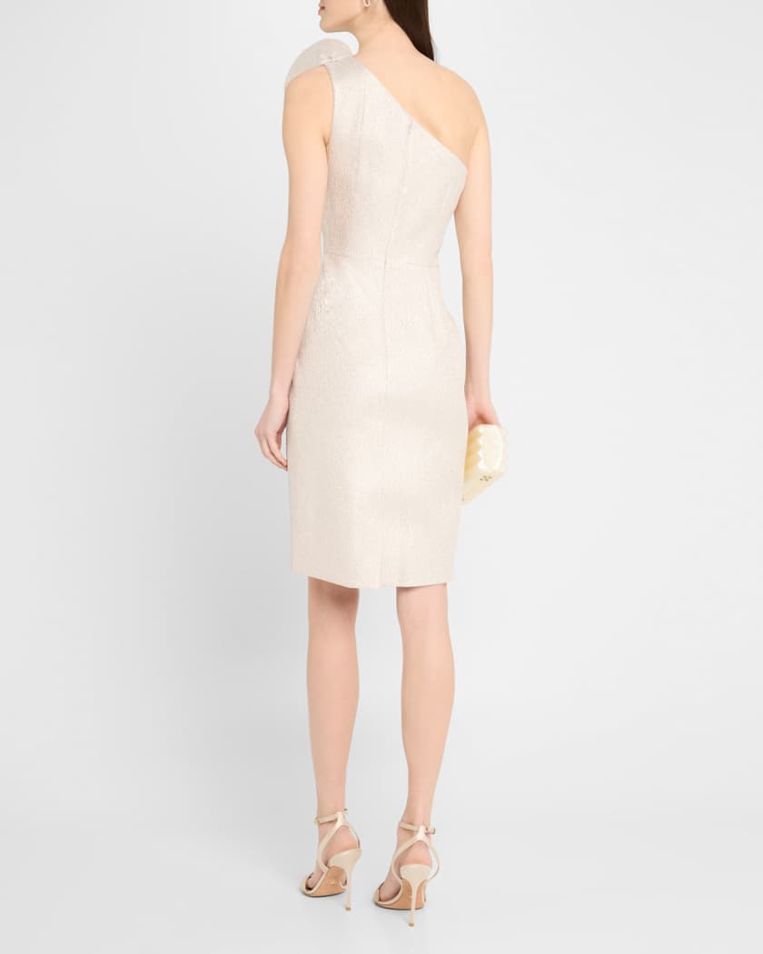 One-Shoulder Metallic Jacquard Dress