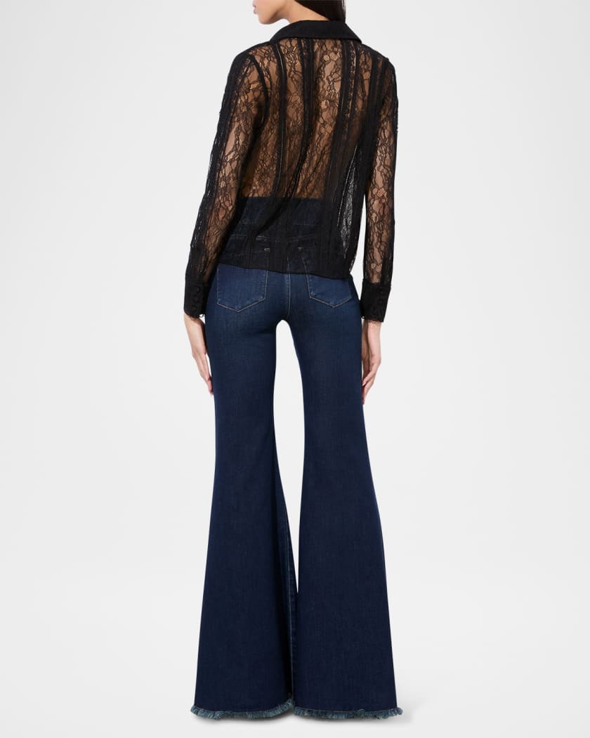 Willa Mixed-Media Lace Placket Top