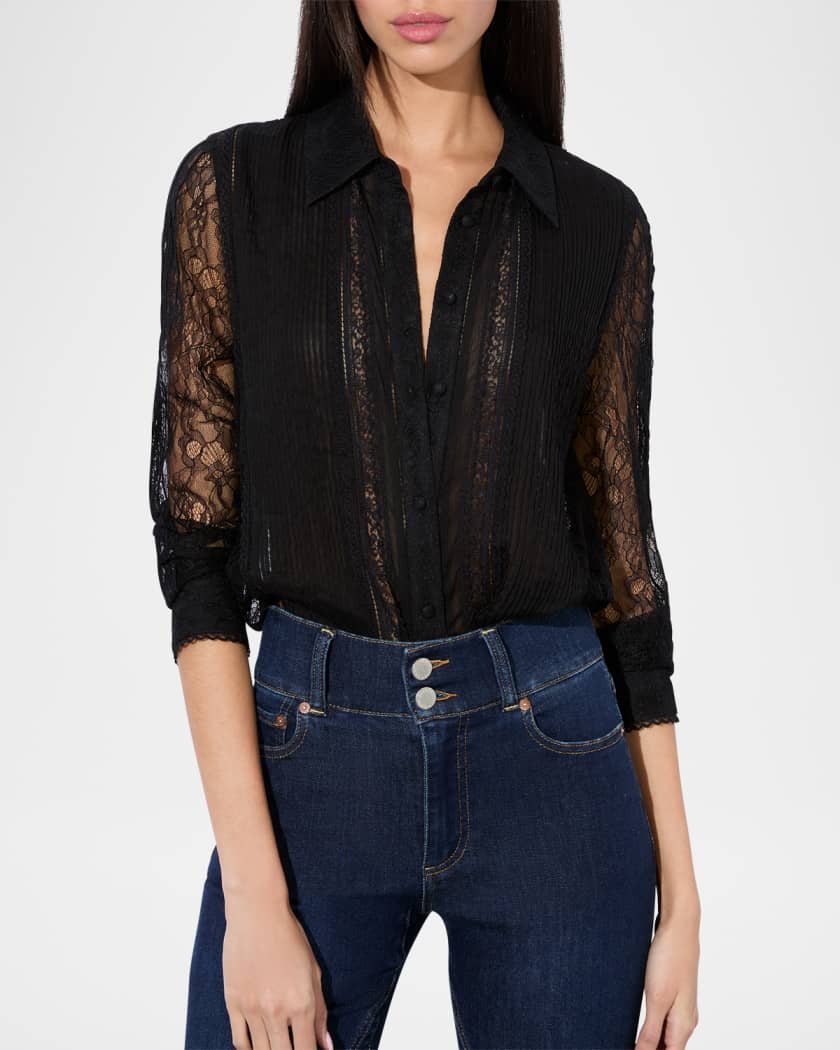 Willa Mixed-Media Lace Placket Top