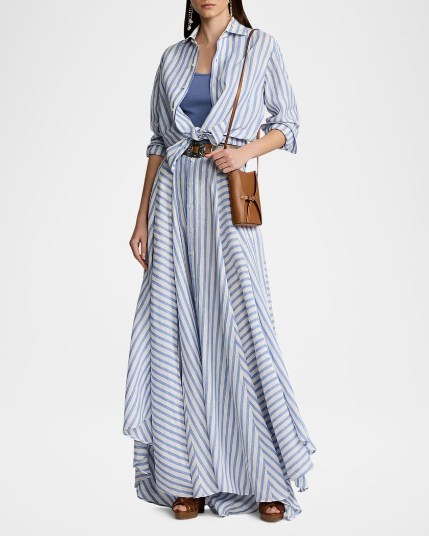 Shamus Umbrella Striped Linen Maxi Skirt