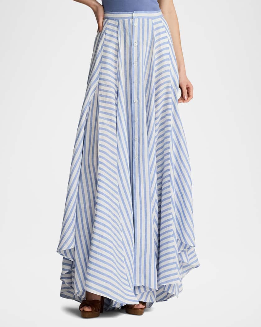Shamus Umbrella Striped Linen Maxi Skirt
