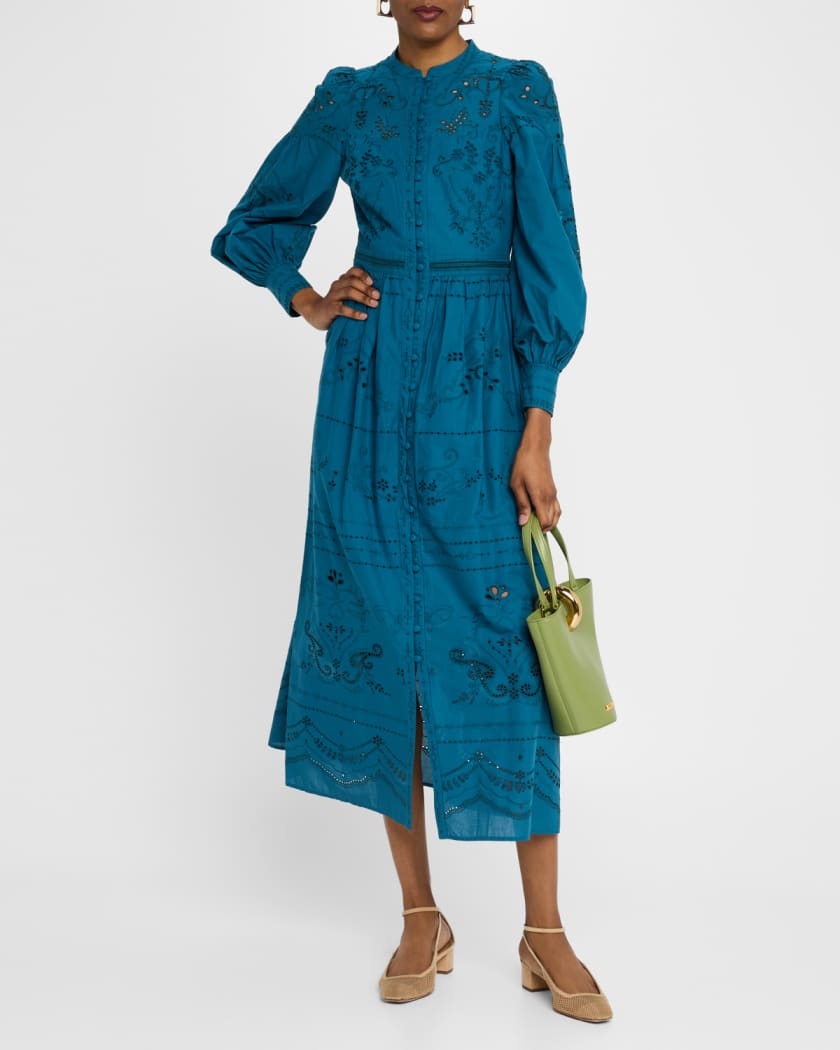 Marchesa Rosa Eyelet-Embroidered Cotton Voile Maxi Dress