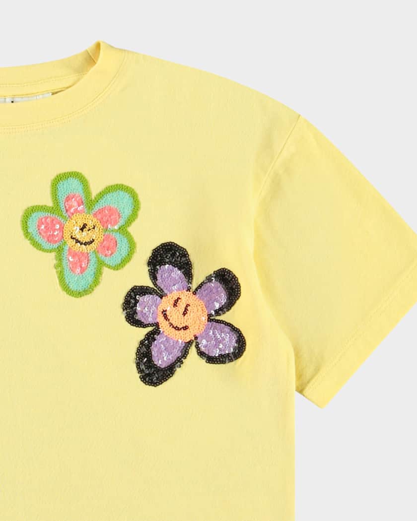 Girl's Reinette Sequin Flowers T-Shirt, Size 8-12