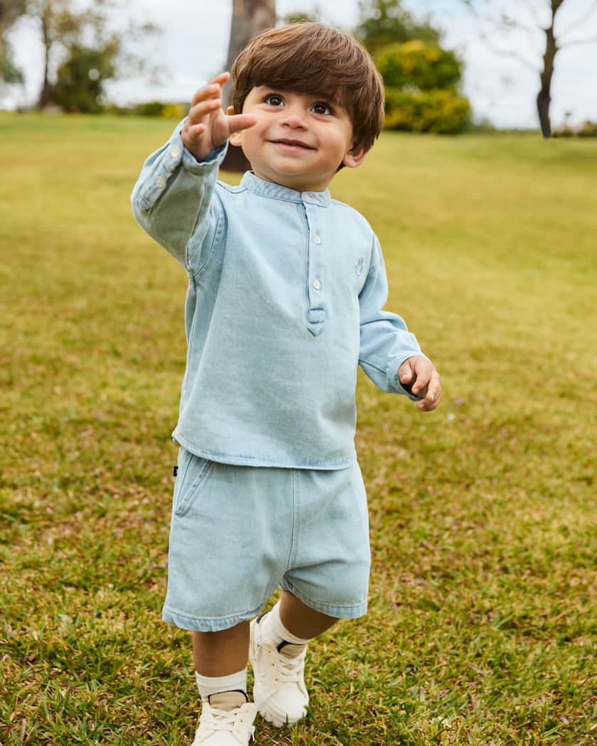 Boy's Shine Denim Shorts, Size 6M-2