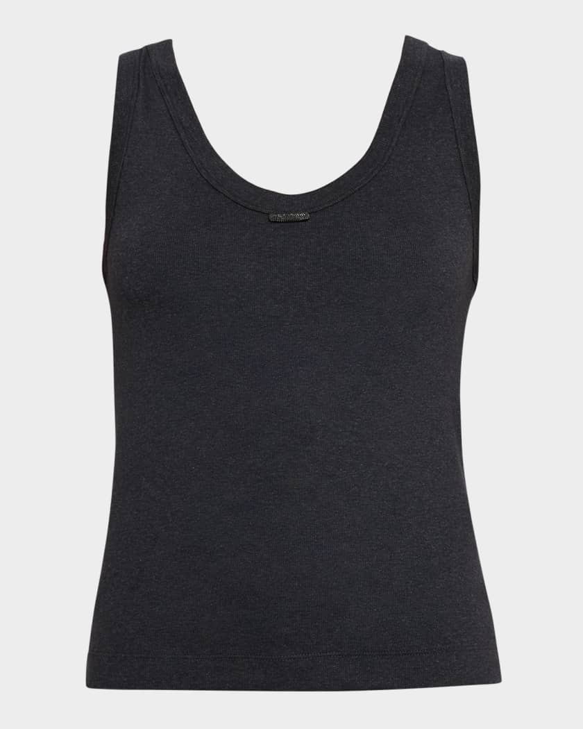 Tシャツ・カットソー BRUNELLO CUCINELLI JERSEY SLEEVELESS TOP WITH MONILI Brunello Cucinelli Monili-Trim Cotton Rib Jersey Tank Top