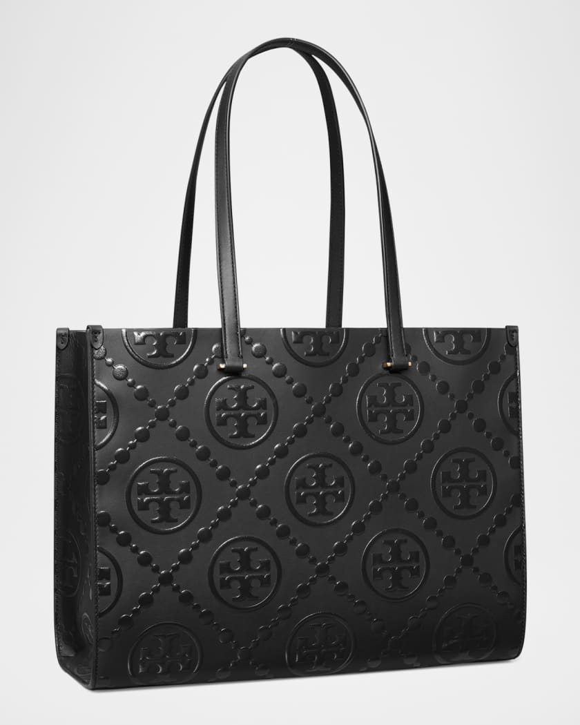 T Monogram Embossed Leather Tote Bag