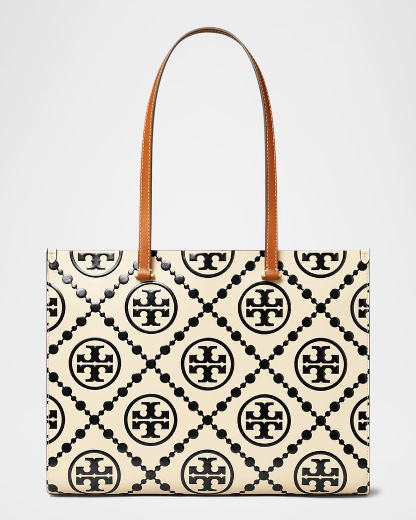 T Monogram Embossed Leather Tote Bag