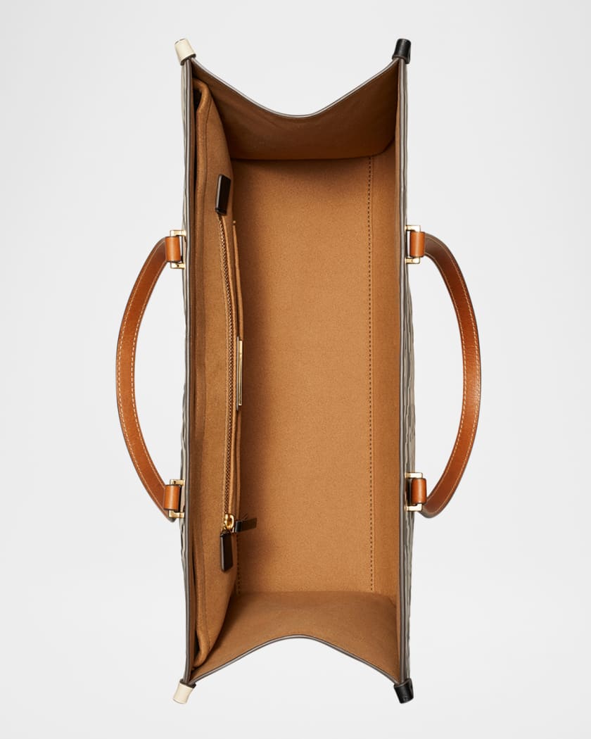 T Monogram Embossed Leather Tote Bag