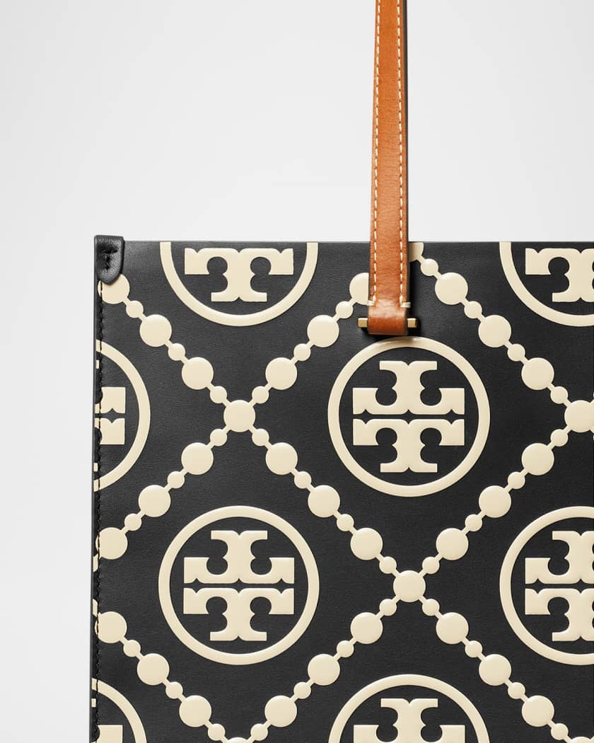 T Monogram Embossed Leather Tote Bag