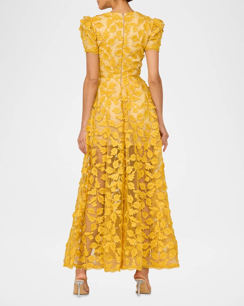 Exclusive Clara Embroidered Puff-Sleeve Gown