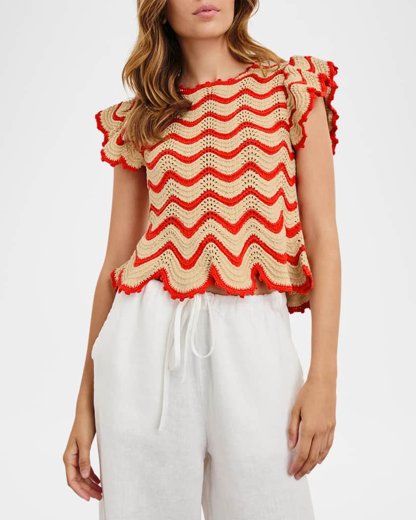 Coen Crochet Flutter-Sleeve Top
