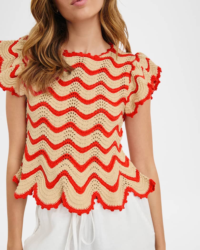 Coen Crochet Flutter-Sleeve Top