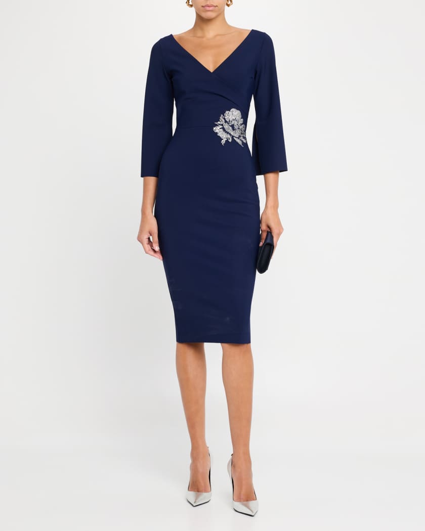 Shusui Bodycon Sequin Applique Midi Dress