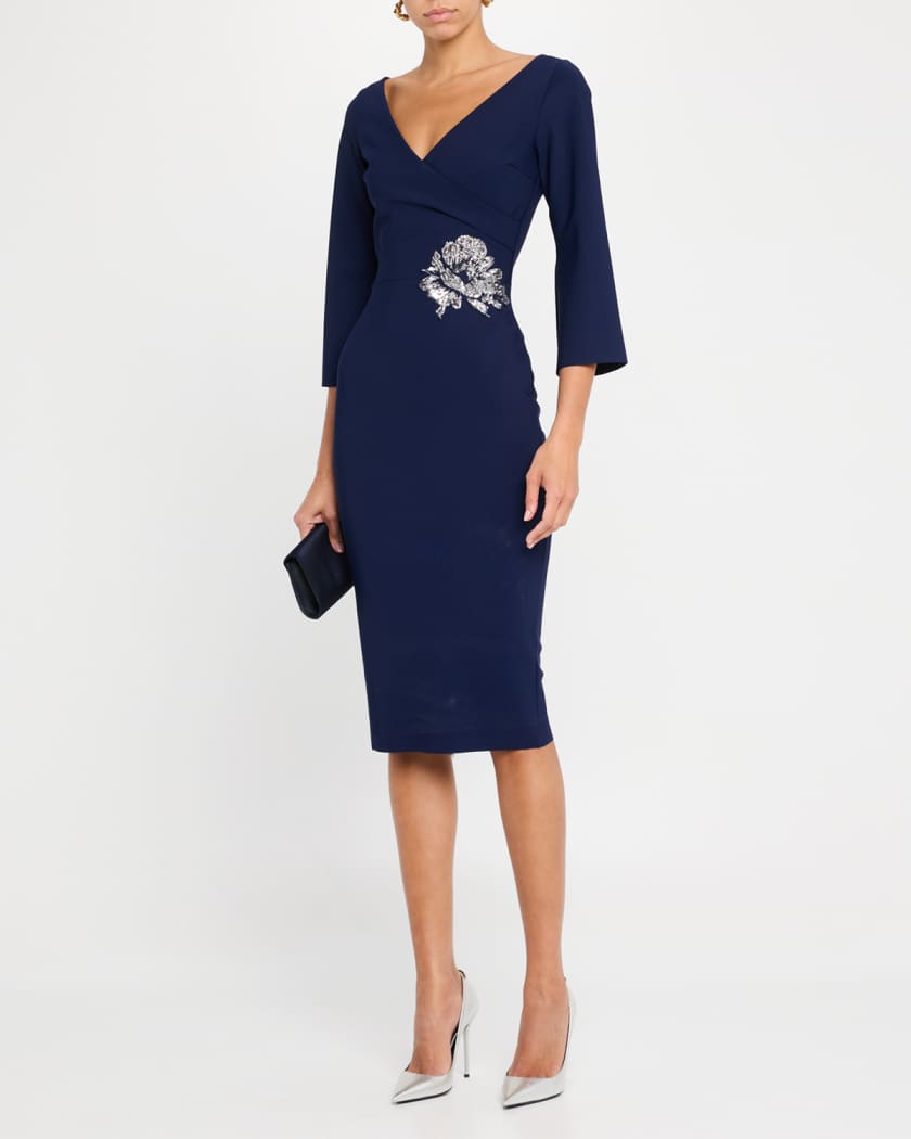 Shusui Bodycon Sequin Applique Midi Dress