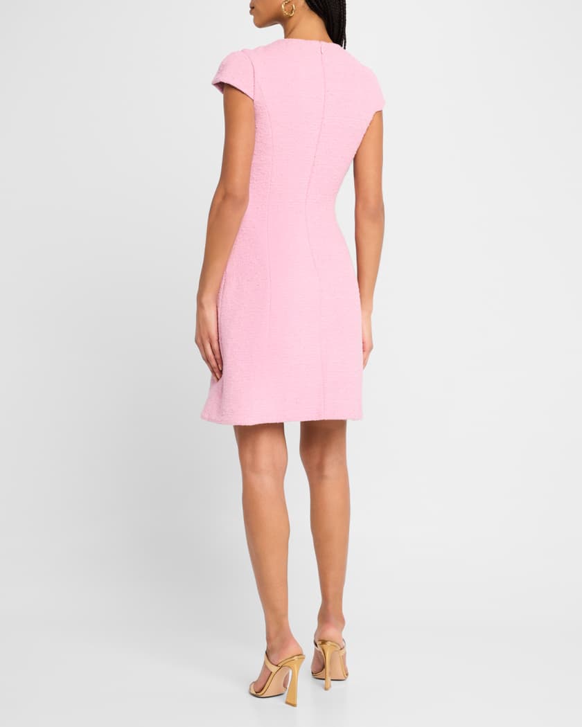 Cap-Sleeve Butterfly-Slit Tweed Mini Dress