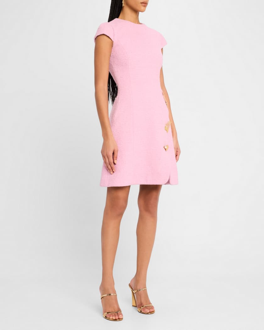 Cap-Sleeve Butterfly-Slit Tweed Mini Dress