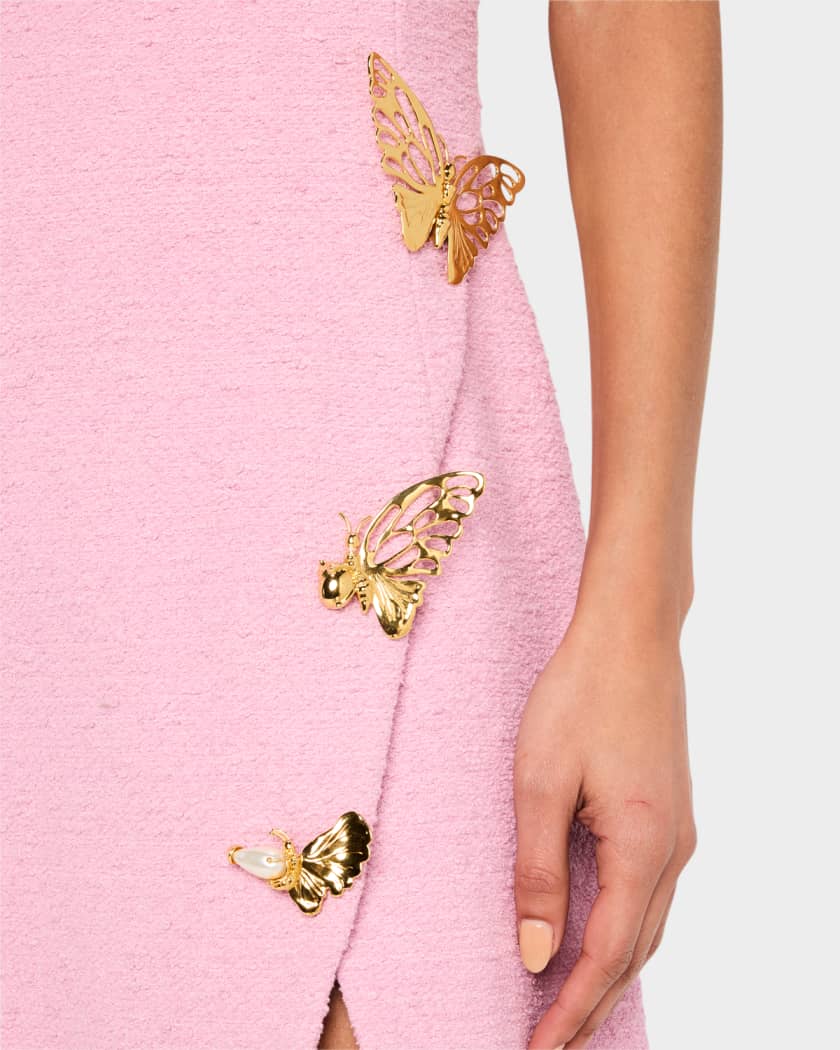 Cap-Sleeve Butterfly-Slit Tweed Mini Dress