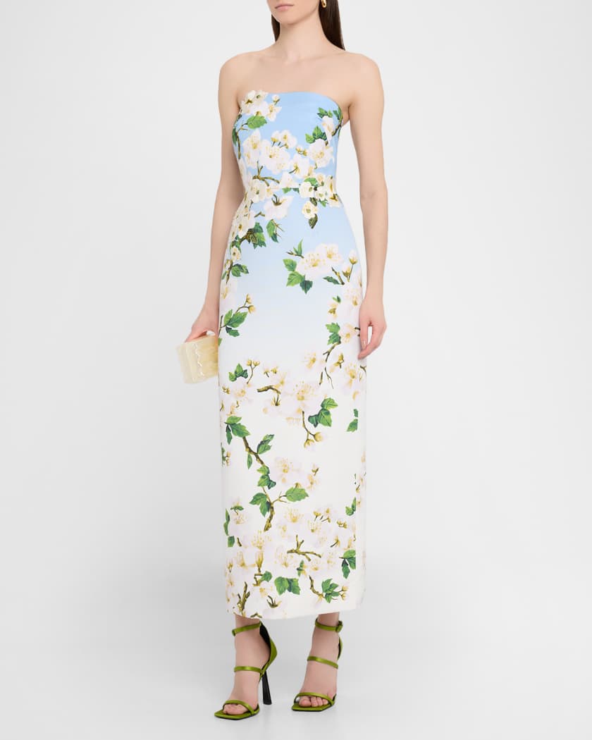 Strapless Cherry Blossom Embroidered Gown