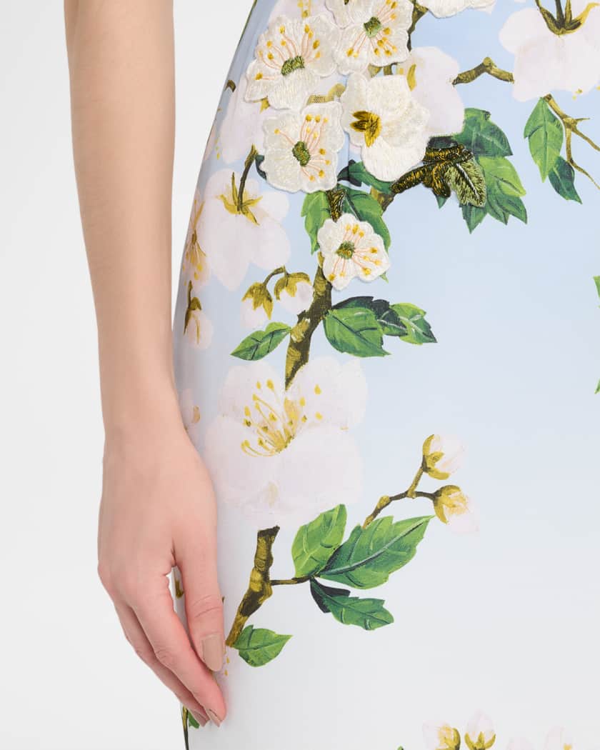 Strapless Cherry Blossom Embroidered Gown