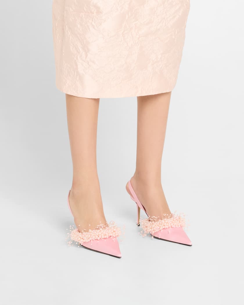 Floating Pearly Satin Slingback Pumps