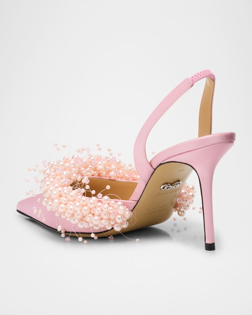 Floating Pearly Satin Slingback Pumps