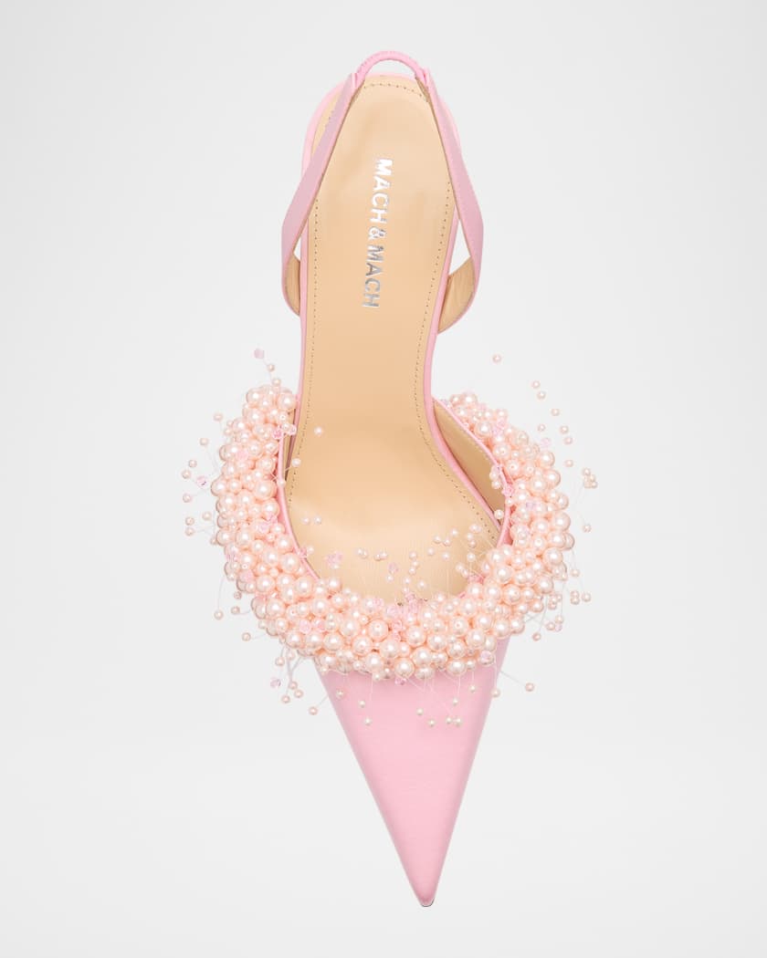 Floating Pearly Satin Slingback Pumps