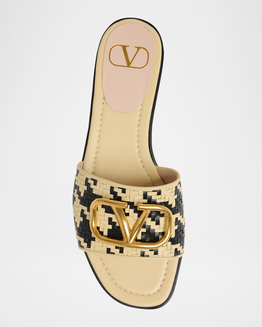 VLogo Signature Houndstooth Woven Slide Sandals